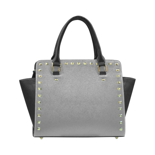 Steel Gray Color Accent Rivet Shoulder Handbag (Model 1645)