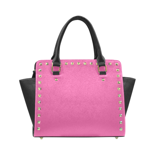 Raspberry Rose Color Accent Rivet Shoulder Handbag (Model 1645)