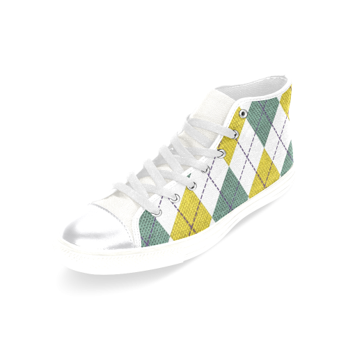 ARGYLE GOLD AND GREEN Women's Classic High Top Canvas Shoes (Model 017)