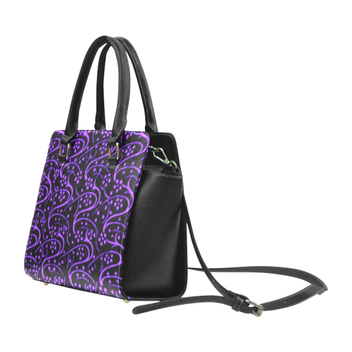 Vintage Swirl Floral Purple Black Rivet Shoulder Handbag (Model 1645)