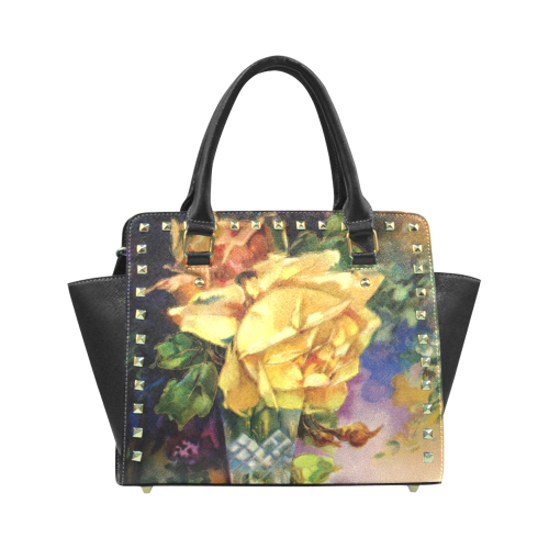 Vintage Vase and Yellow Roses Rivet Shoulder Handbag (Model 1645)