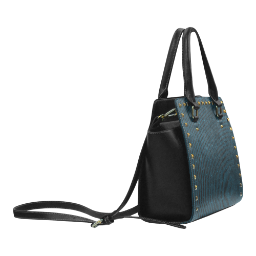 Turquoise Glitter Stripe Rivet Shoulder Handbag (Model 1645)