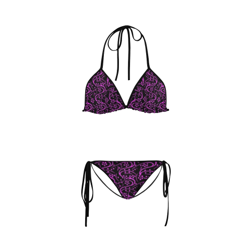 Vintage Floral Purple Amethyst Black Custom Bikini Swimsuit