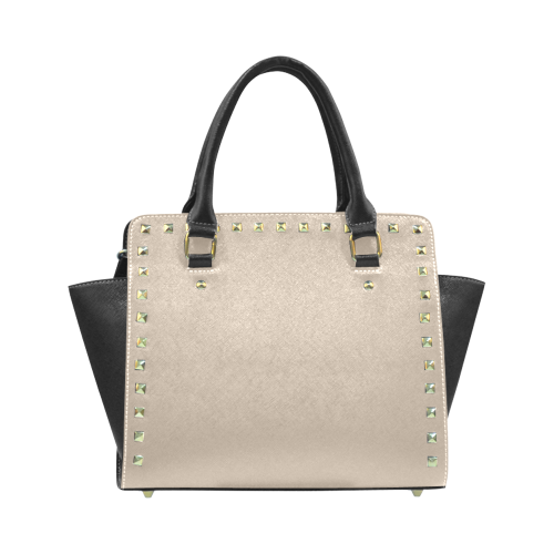 Champagne Beige Color Accent Rivet Shoulder Handbag (Model 1645)