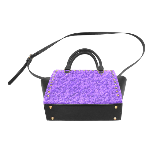 Vintage Floral Lace Leaf Amethyst Purple Rivet Shoulder Handbag (Model 1645)