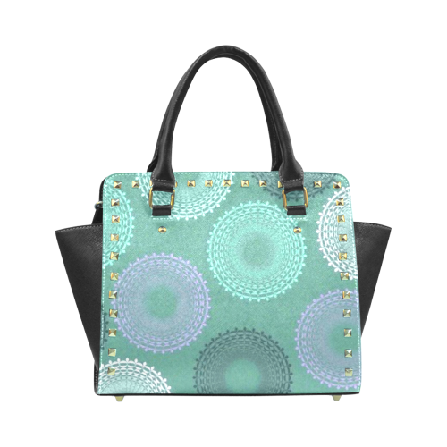 Teal Sea Foam Green Lace Doily Rivet Shoulder Handbag (Model 1645)