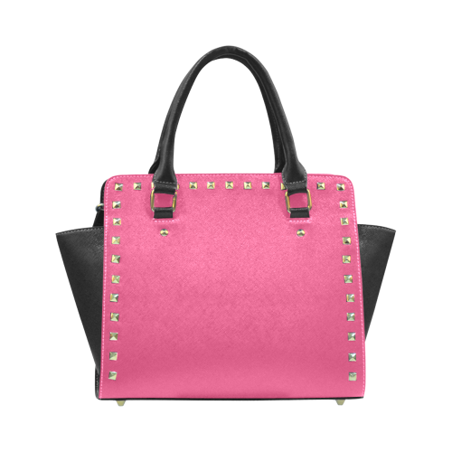 Raspberry Sorbet Color Accent Rivet Shoulder Handbag (Model 1645)