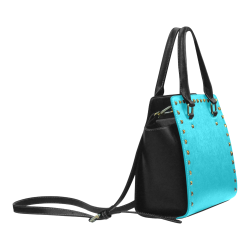 Scuba Blue Color Accent Rivet Shoulder Handbag (Model 1645)