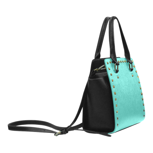 Turquoise Color Accent Rivet Shoulder Handbag (Model 1645)