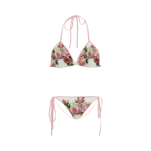 Vintage Pink Rose Floral Custom Bikini Swimsuit