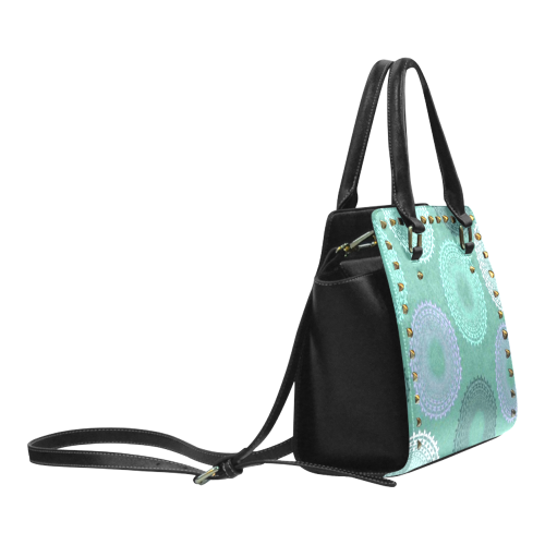 Teal Sea Foam Green Lace Doily Rivet Shoulder Handbag (Model 1645)