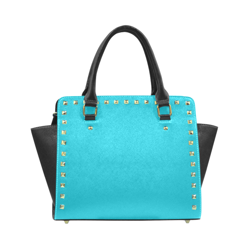 Scuba Blue Color Accent Rivet Shoulder Handbag (Model 1645)