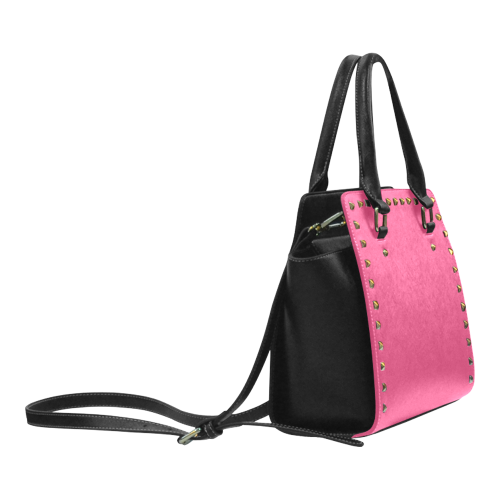 Raspberry Sorbet Color Accent Rivet Shoulder Handbag (Model 1645)