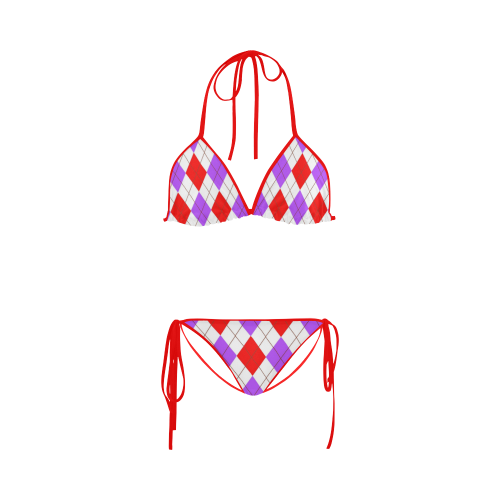 ARGYLE RED AND PURPLE Custom Bikini Swimsuit