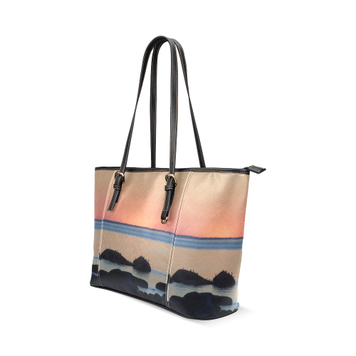 Dusk on the Sea Leather Tote Bag/Large (Model 1640)