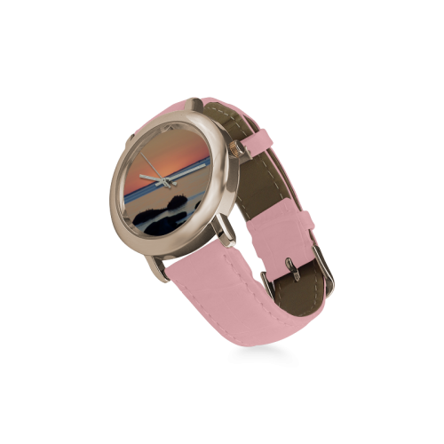 Dusk on the Sea Women's Rose Gold Leather Strap Watch(Model 201)