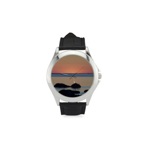 Dusk on the Sea Women's Classic Leather Strap Watch(Model 203)