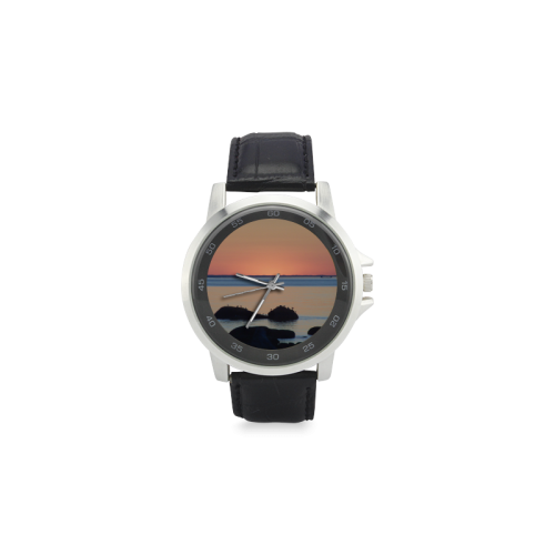 Dusk on the Sea Unisex Stainless Steel Leather Strap Watch(Model 202)