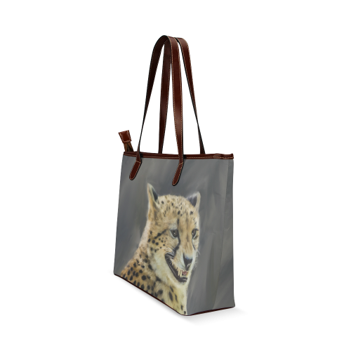 Painting  Grinning Cheetah Portrait Shoulder Tote Bag (Model 1646)