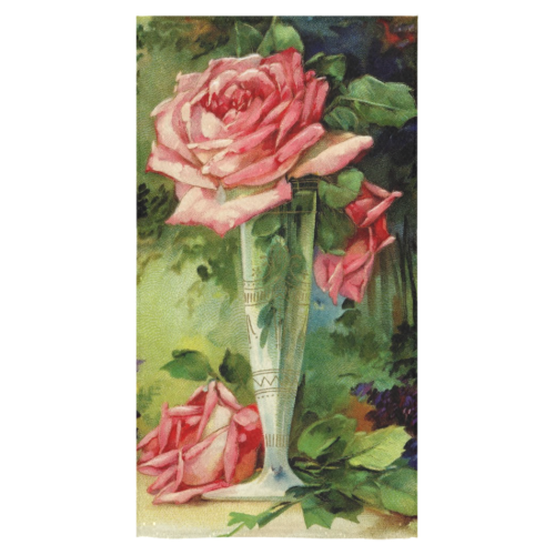 Vintage Vase and Pink Roses Bath Towel 30"x56"
