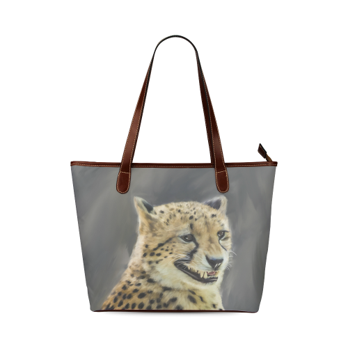 Painting  Grinning Cheetah Portrait Shoulder Tote Bag (Model 1646)