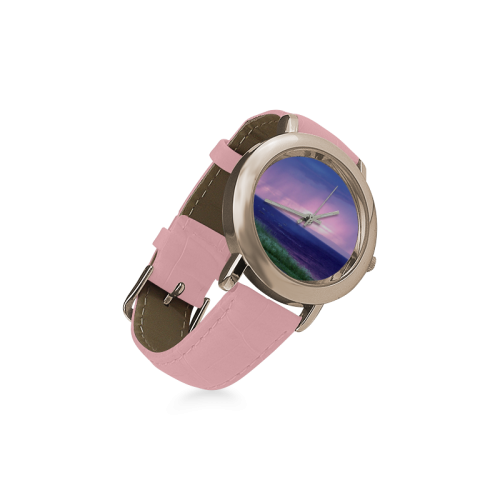 Purple Rain Women's Rose Gold Leather Strap Watch(Model 201)