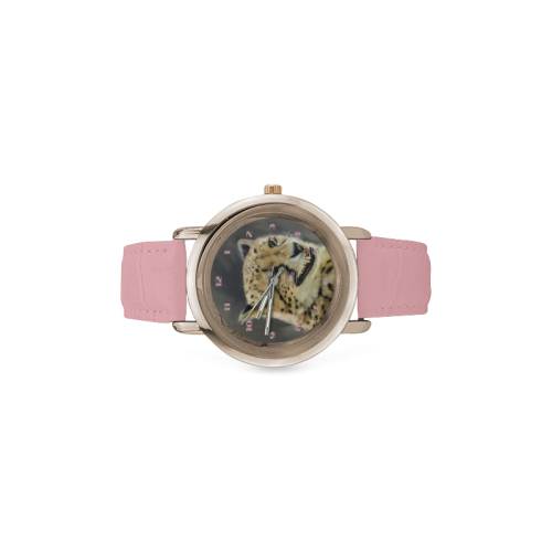 Painting  Grinning Cheetah Portrait Women's Rose Gold Leather Strap Watch(Model 201)