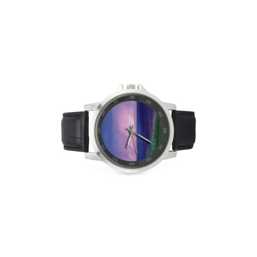 Purple Rain Unisex Stainless Steel Leather Strap Watch(Model 202)