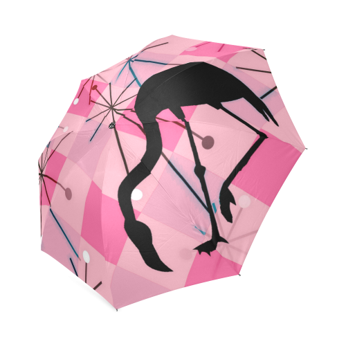 Midcentury Modern Atomic Starburst Diamond Pattern Flamingo Pink Foldable Umbrella (Model U01)