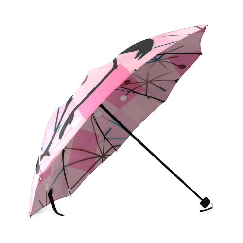 Midcentury Modern Atomic Starburst Diamond Pattern Flamingo Pink Foldable Umbrella (Model U01)