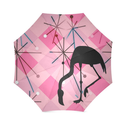 Midcentury Modern Atomic Starburst Diamond Pattern Flamingo Pink Foldable Umbrella (Model U01)