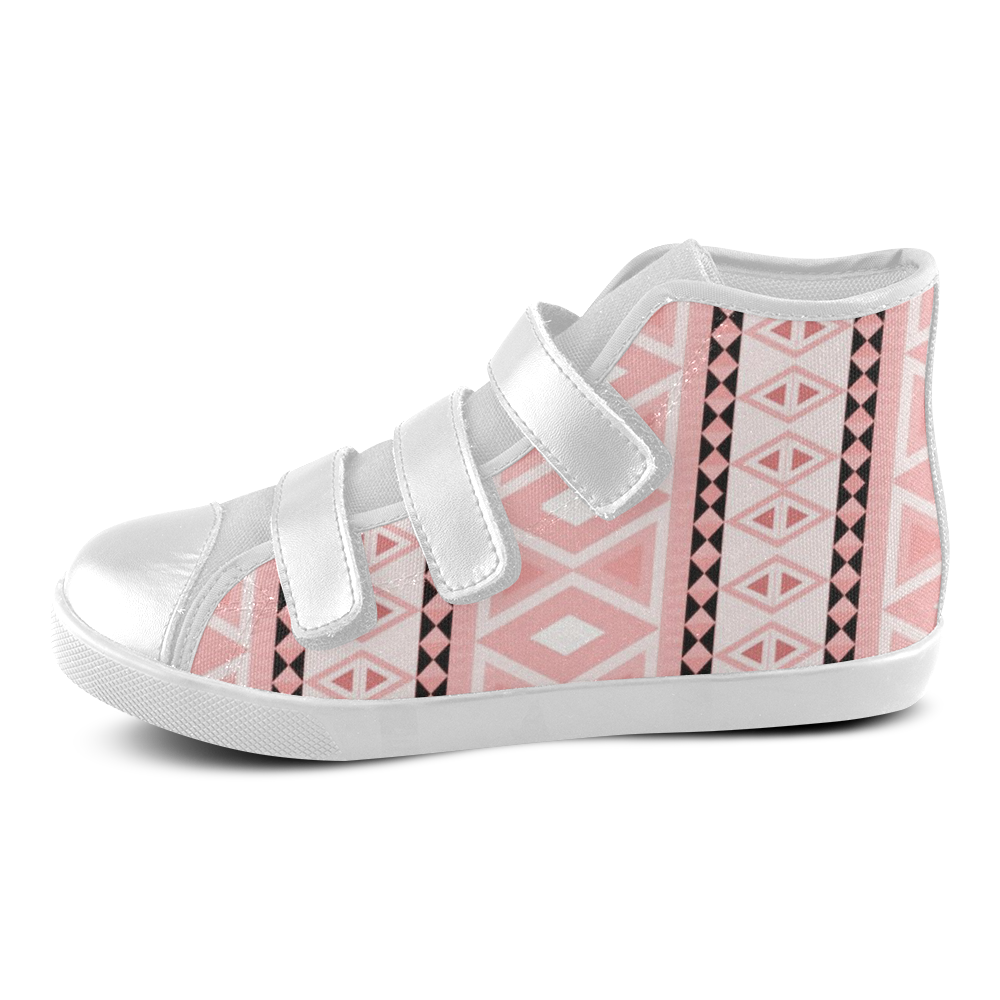 tribal border pattern vertical,pink Velcro High Top Canvas Kid's Shoes