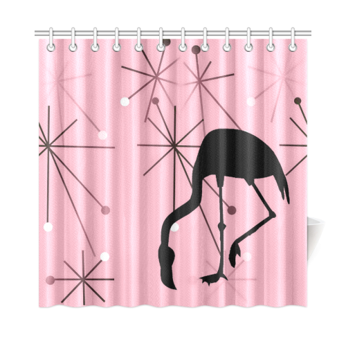 Midcentury Modern Atomic Starburst Flamingo Shower Curtain 72"x72"