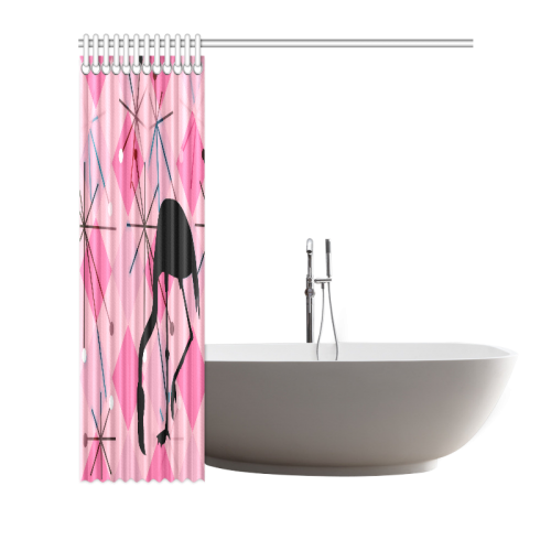 Midcentury Modern Atomic Retro Shapes Flamingo Shower Curtain 72"x72"