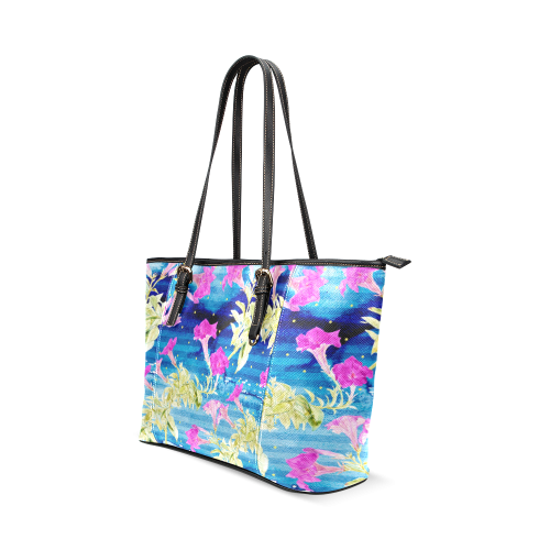 Floral Dream Leather Tote Bag/Small (Model 1640)