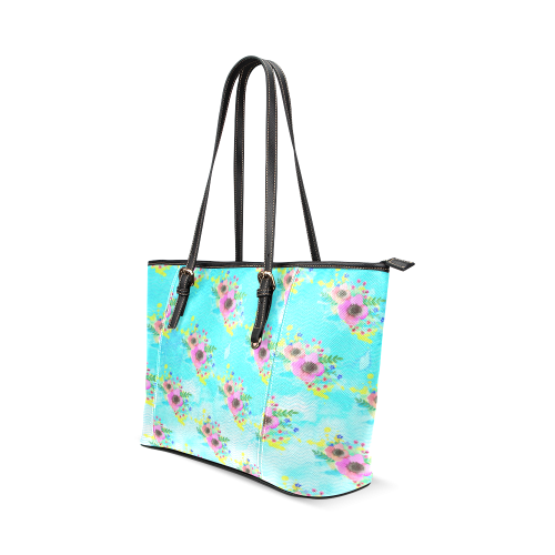 Watercolor Bouquet Leather Tote Bag/Small (Model 1640)