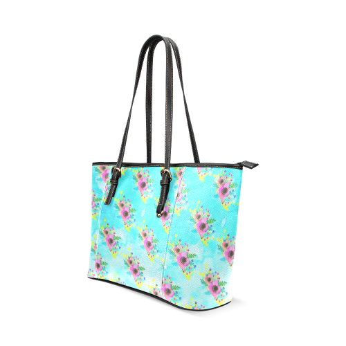 Watercolor Bouquet Leather Tote Bag/Large (Model 1640)