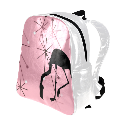 Midcentury Modern Atomic Starburst Flamingo Pink Multi-Pockets Backpack (Model 1636)