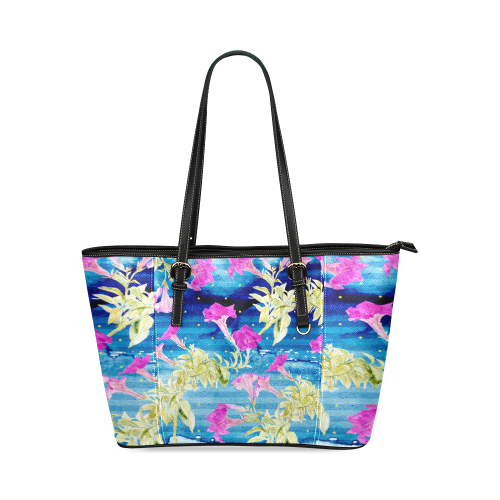 Floral Dream Leather Tote Bag/Small (Model 1640)