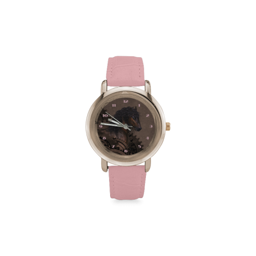 Steampunk Horse Women's Rose Gold Leather Strap Watch(Model 201)