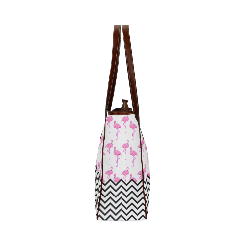 Pink Flamingo Black White Chevron Stripes Pattern Classic Tote Bag (Model 1644)