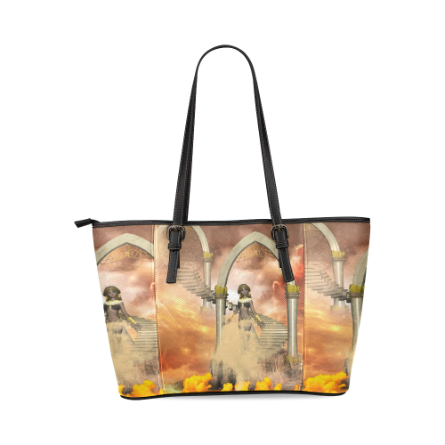 In the sky Leather Tote Bag/Small (Model 1640)