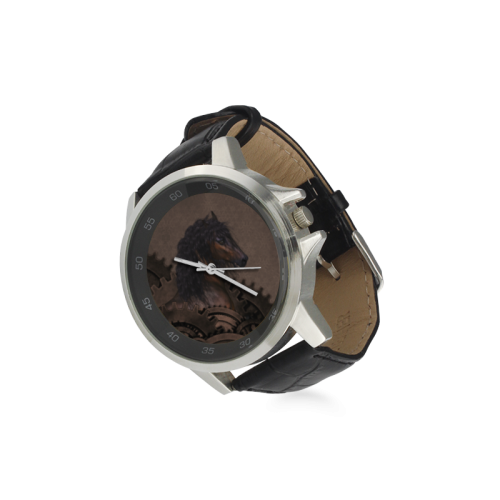Steampunk Horse Unisex Stainless Steel Leather Strap Watch(Model 202)