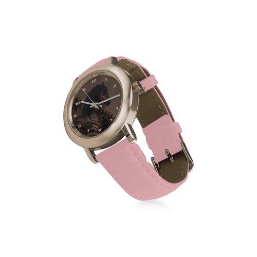 Steampunk Horse Women's Rose Gold Leather Strap Watch(Model 201)