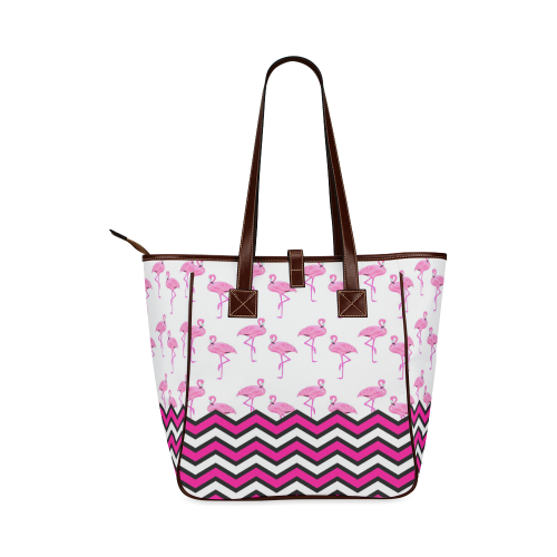 Pink Flamingo Chevron Pattern Classic Tote Bag (Model 1644)