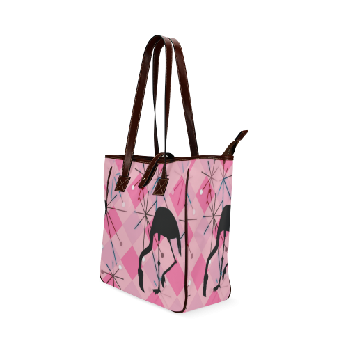 Midcentury Modern Atomic Starburst Flamingo Pink Diamond Pattern Classic Tote Bag (Model 1644)