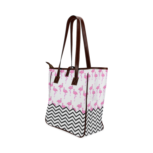 Pink Flamingo Black White Chevron Stripes Pattern Classic Tote Bag (Model 1644)