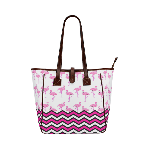 Pink Flamingo Chevron Pattern Classic Tote Bag (Model 1644)