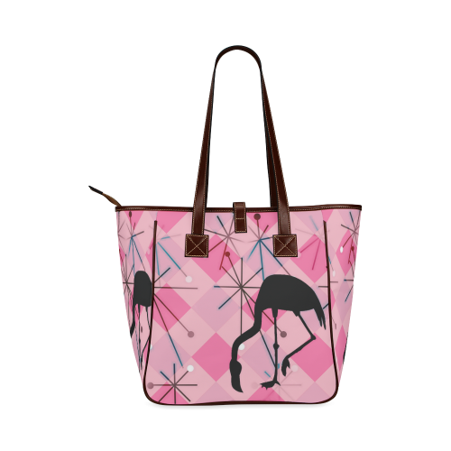 Midcentury Modern Atomic Starburst Flamingo Pink Diamond Pattern Classic Tote Bag (Model 1644)