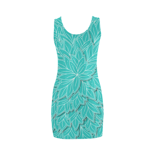 floating leaf pattern turquoise teal white Medea Vest Dress (Model D06)